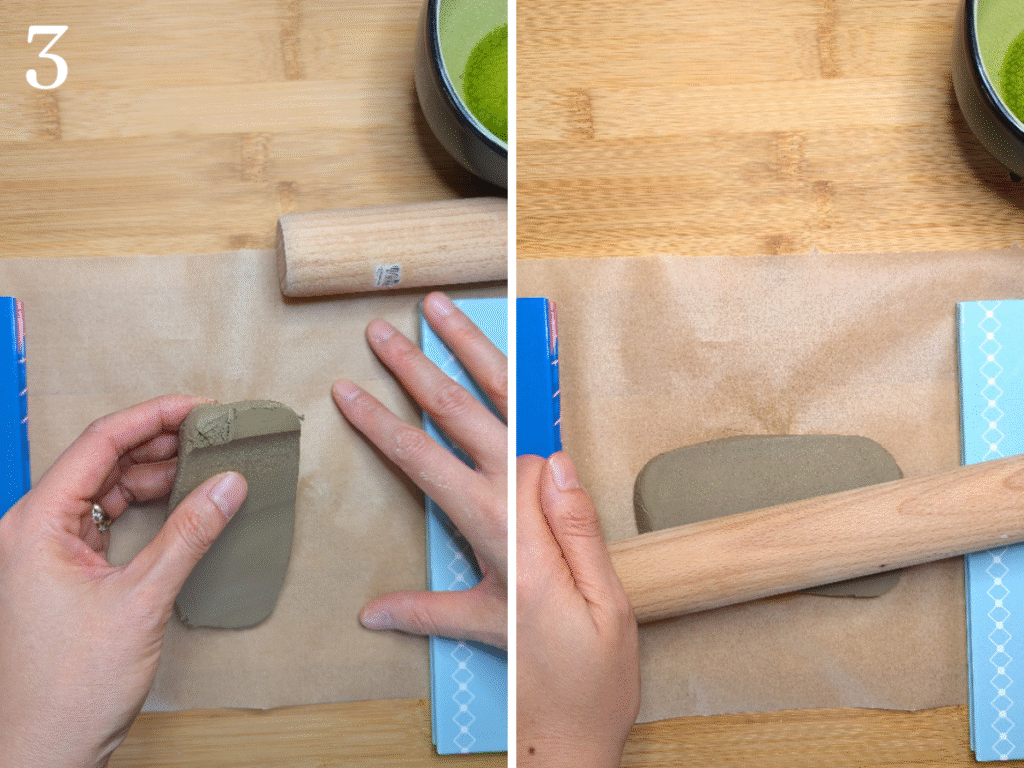 Photos montrant comment faire une plaque de terre pour la confection de magnets en argile autodurcissante